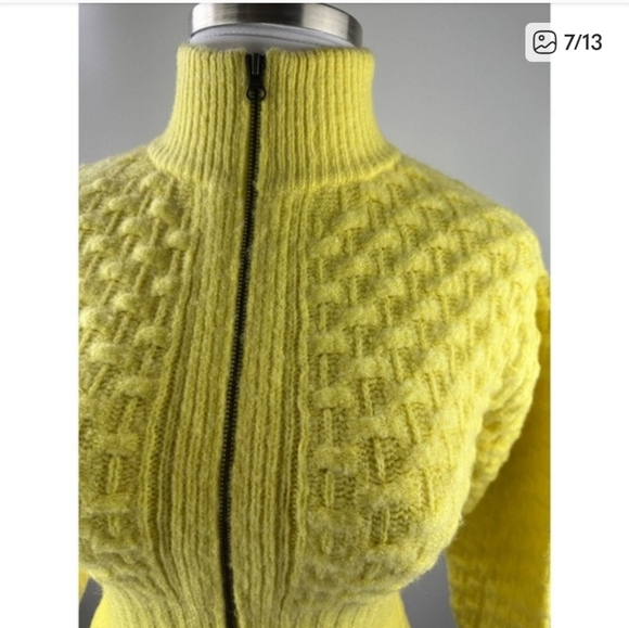anthropologie maeve buttercup yellow textured zip up sweater basketweave - Picture 4 of 4